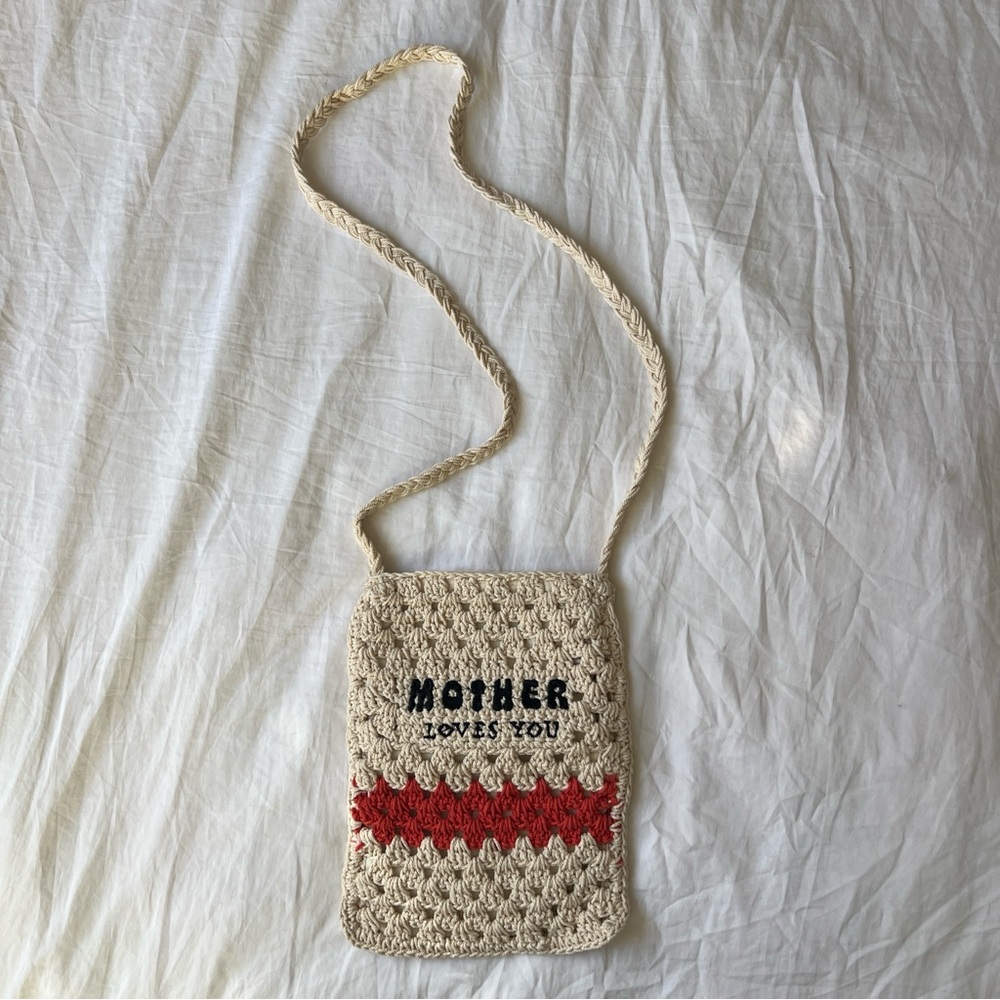 Mother Denim | Handcrafted Beige and Red Crochet Bag